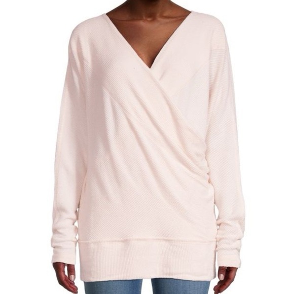 Free People Cozy With You Surplice Pullover Sweater XS lightweight pastel ribbed - Picture 13 of 13